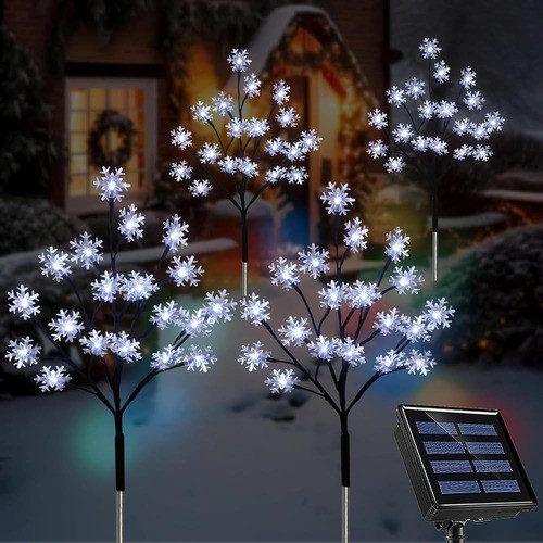 Más Nuevo Paquete De 4 Luces De Estaca De Copo De Nieve Sola 0