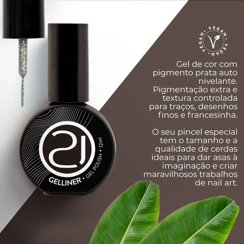 Gelliner Gel Nails 21 Prata Traço Ultrafino 12ml 1
