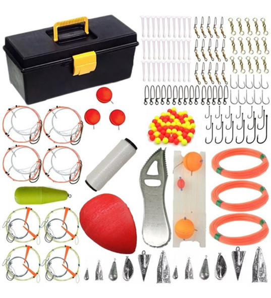 Caja De Pesca Mega Completa Río Mar Pejerrey Lineas Tanza Anzuelos Plomadas Boyas Descamador Hilo Elastico Mosquetones 0