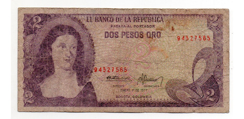 Colombia Billete 2 Pesos Año 1977 P#413 0
