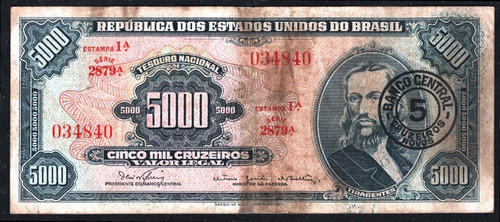 Brasil Billete 5 Cruzeiros Novos S/5000 Cruzeiros Pick #188b 0