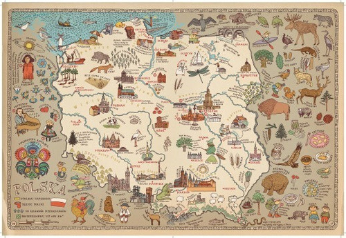 Polonia Mapa Turístico Ilustrado - Europa - Lámina 45x30 Cm. 0