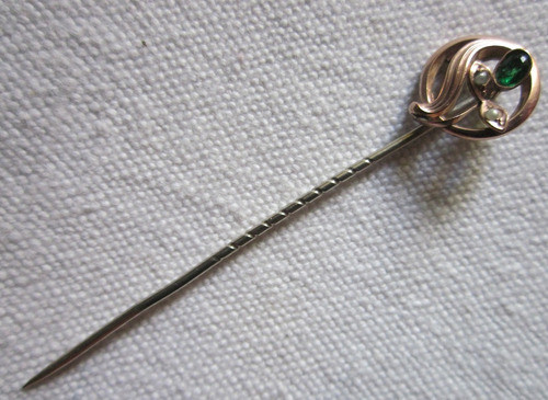 Alfiler Pincho Apreta Corbata Art Nuveau  Esmeralda Y Perlas 0