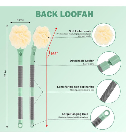 Esponja Vegetal Con Mango, 21.7 Fregador De Espalda Extraíbl 1