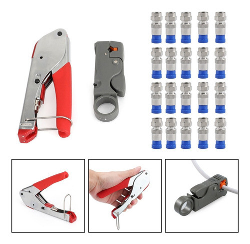 Kit Alicate Compressão, Decapador Coaxial E 10 Conector Rg6 1