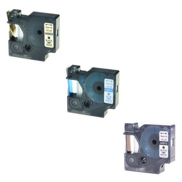 3pk Etiqueta Cinta Para Dymo D1 Negro Azul Blanco 45014 4501 0