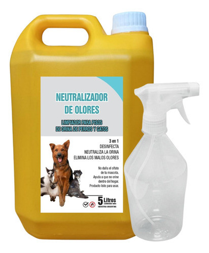 Neutralizador De Olores Mascotas 5 Lt + Pulverizador Regalo 0
