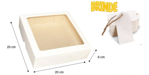 Caixa Presente 20x20x6  Com Visor Acetato + Brinde 50 Tags 0