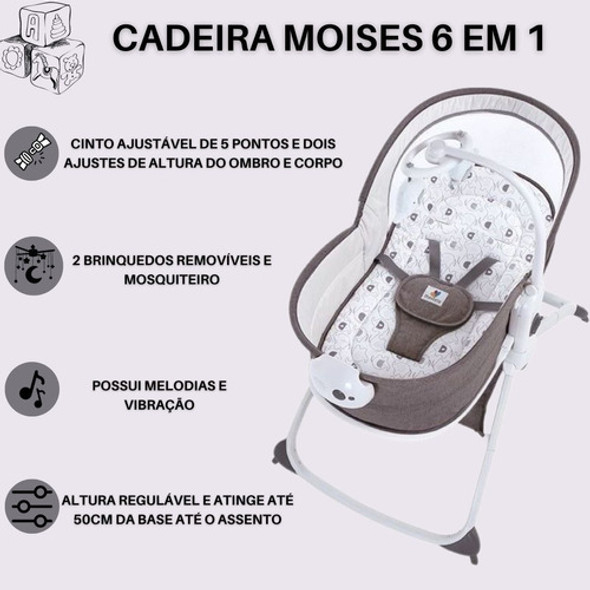 Cadeirinha Descanso Moises 6 Em 1 Vira Berço Até 18 Kg 1 Cadeirinha Descanso Moises 6 Em 1 Vira Berço Até 18 Kg 1