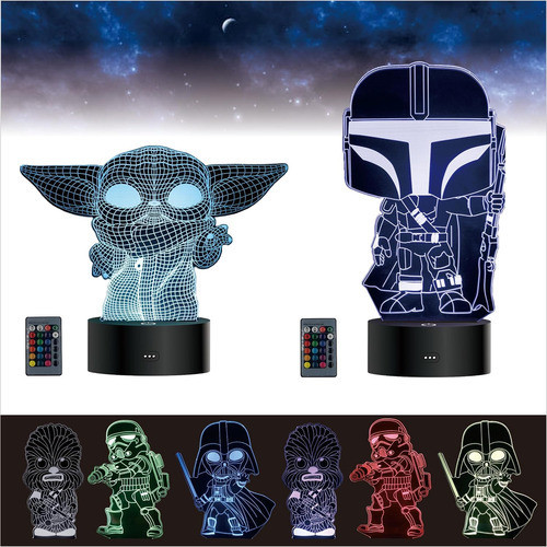 2 Luces Ilusión 3d 5 Patrones Star Wars Multicolor Yoda Chew 1