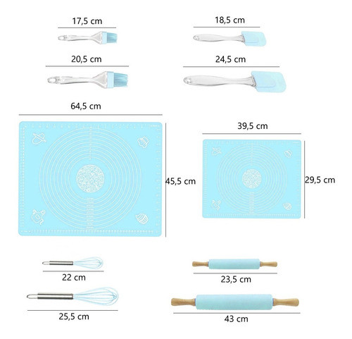 Kit Repostería X10 Piezas Silicona Cocina Celeste Pastel 1