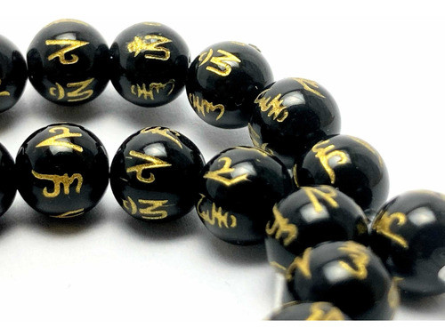 Cuentas Redondas De Obsidiana Negra Tallado Tibetano 8mm 1
