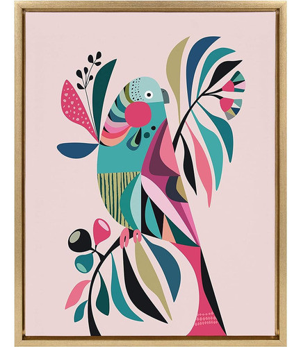 Kate Y Laurel Sylvie Parakeet Framed Canvas Wall Art Por Rac 0