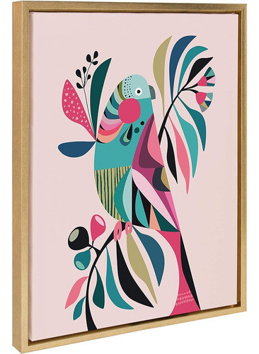 Kate Y Laurel Sylvie Parakeet Framed Canvas Wall Art Por Rac 1