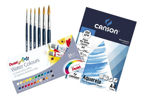 Tinta Aquarela + Pincel + Bloco De Desenho Aquarela A4 0