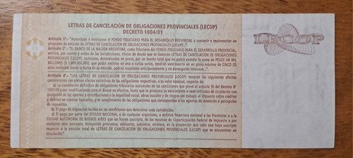 Argentina Bono Provincial 2 Lecop 2006 Serie A. Excelente 1