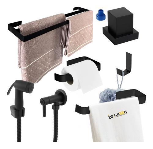 Kit Acessórios Banheiro Preto + Ducha + Acabamento Docol 0