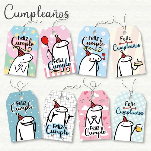 Kit Imprimible 16 Tags Flork Cumpleaños Etiquetas+4 Tarjetas 1