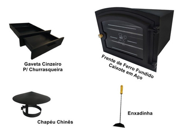 Forno P/ Fogão À Lenha G Aço + Cinzeiro + Chapéu + Enxadinha 1