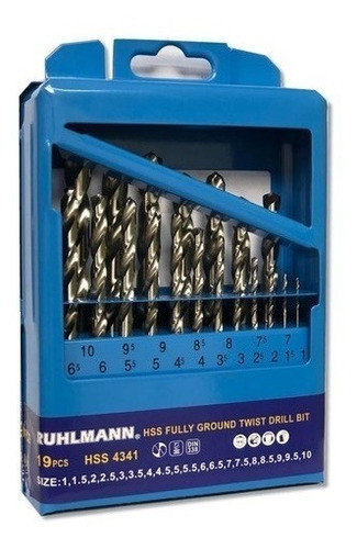 Juego Mecha Acero Rapido 19 Piezas Broca 1 A 10mm Ruhlmann 1