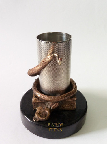 Raro Porta Relógio De Bolso E Canetas De Mesa 1950 Bronze 0