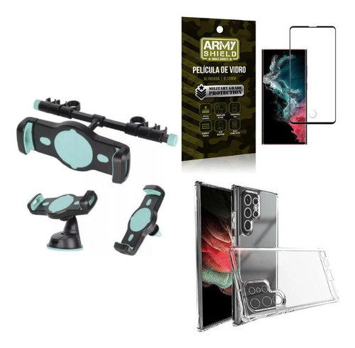 Kit Capa S22 Ultra + Suporte Veicular 3 Em 1 + Película 3d 0