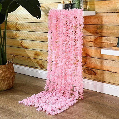 Pack De 12 Flores Artificiales Colgantes De Seda Rosa 0