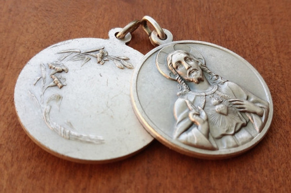 Sagrado Corazón De Jesús Medalla Zamak Italiana 32 Mm 1