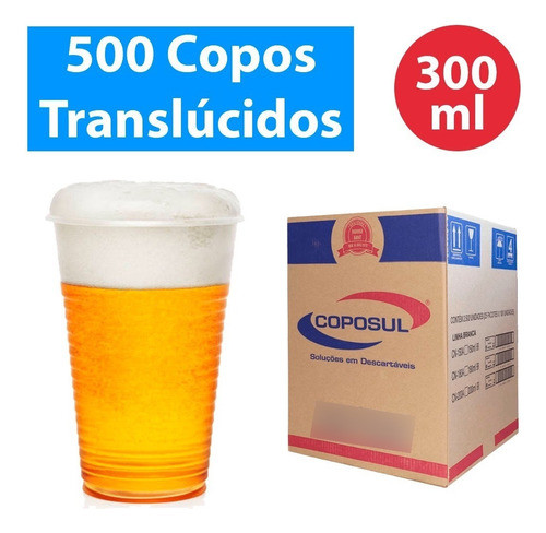 Copo Translúcido Descartável 300ml Chopp Cerveja C/500un 0