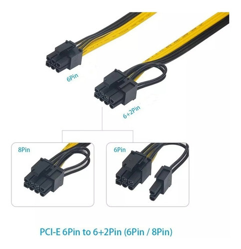 Kit 8 Cabos Energia 6 Pinos Para 8 Pinos Pci-e 70cm 1