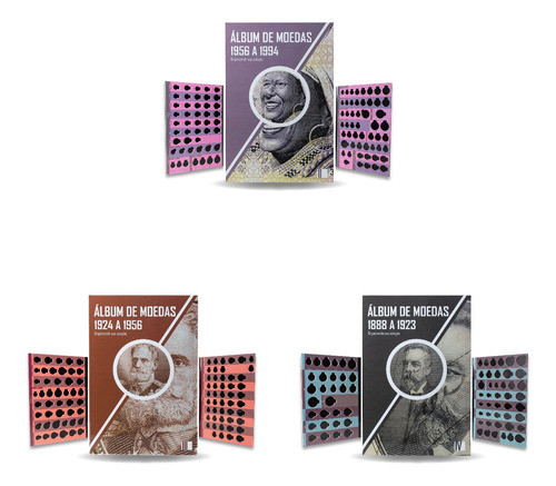 Kit 3 Álbuns Para Moedas Réis Inflacionários 1888 A 1994 0