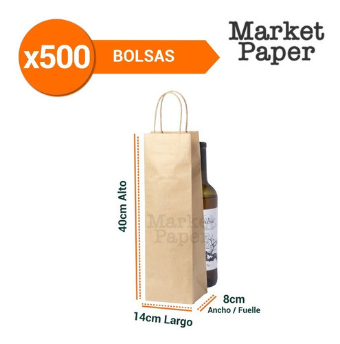 Bolsas De Papel Madera Kraft Para Vino 40x14x8 500 Unidades 1