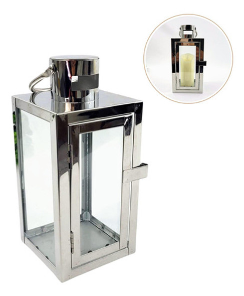 Lanterna Marroquina Decorativa Prata Inox 22x10cm 0