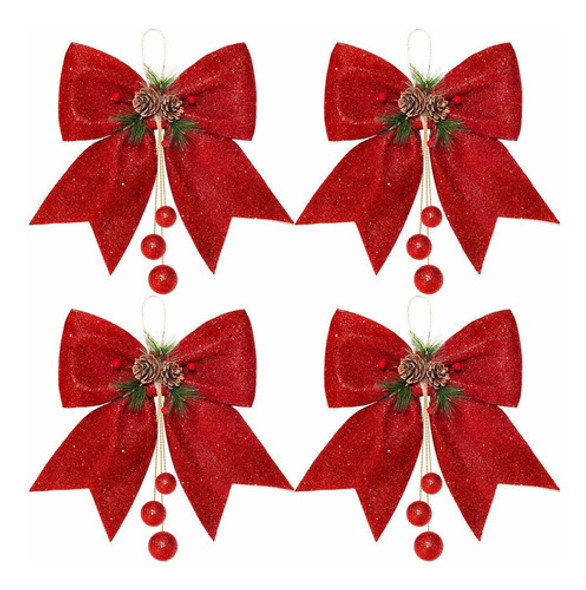 Whaline 4pcs Arco De Navidad, Lazos De Corona Roja, Arco De 0