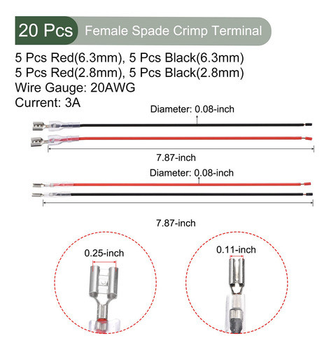 Yokive 20 Terminales De Crimpado De Pala Hembra, Conector De 1