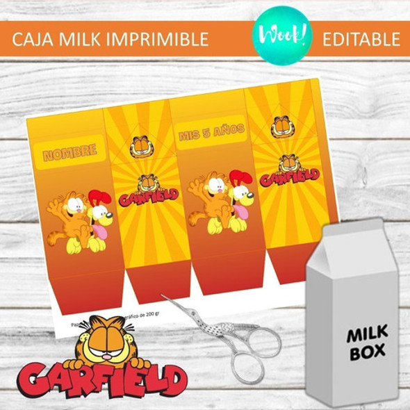 Caja Grande Milk Box Imprimible Editable Garfield 1