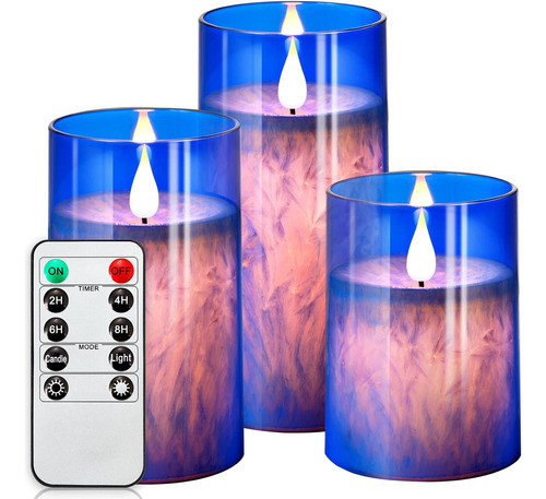 Velas Led Parpadeante Sin Llama Mecha 3d Con Control 3u-azul 0