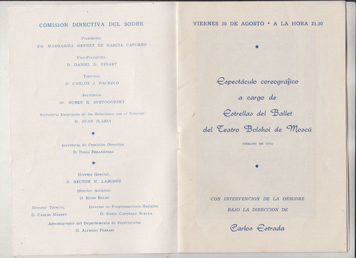 1957 Teatro Solis Programa Ballet De Teatro Bolshoi De Moscu 1