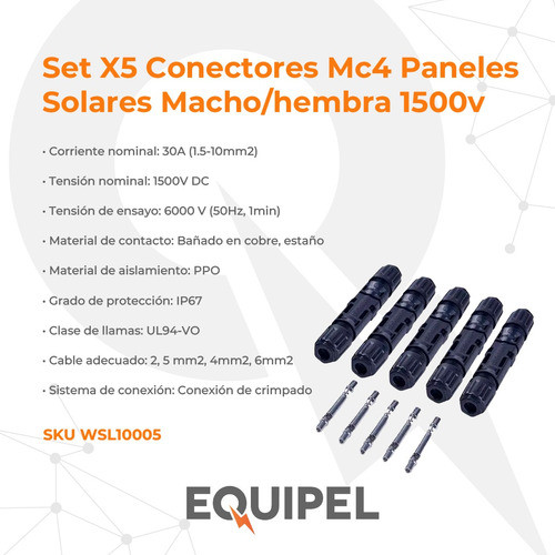 Set X5 Conectores Mc4 Paneles Solares Macho/hembra 1500v 1