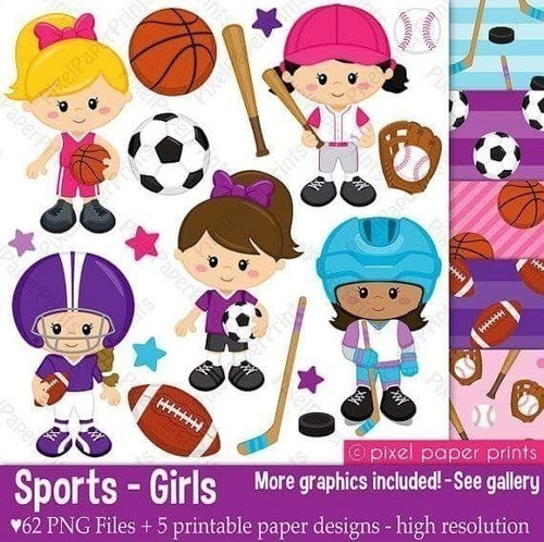 Kit Imprimible Deportes Nena - 72 Png / 5 Fondos  Ver Promo 1