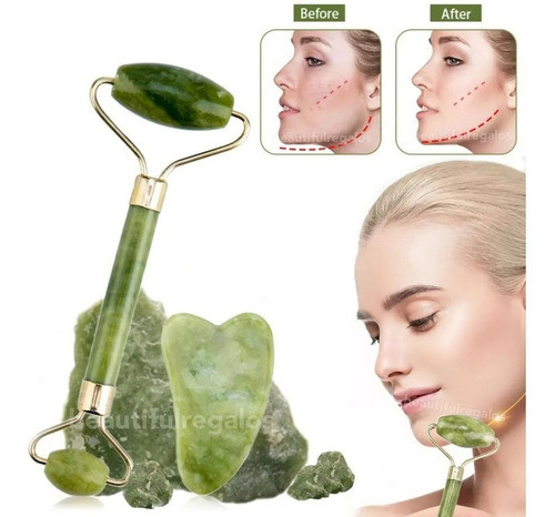 Rodillo Jade Roller Con Gua Sha Masajeador Facial Corporal 0