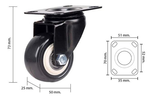 4 Ruedas Para Muebles 50mm Giratorias Sin Freno Reforzadas 1