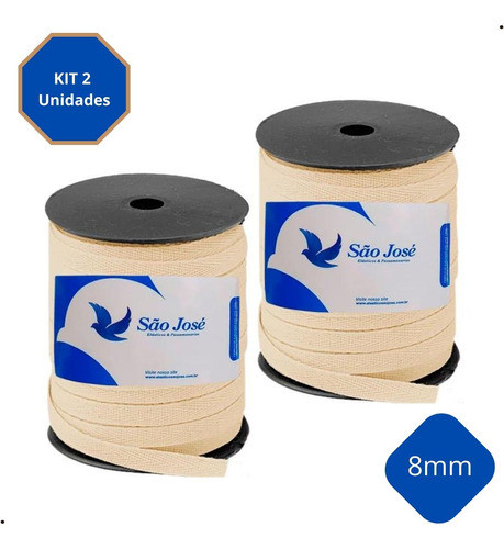 Kit 2 Rolos Cadarço Sarjado Cru 8mm C/50 Metros Cada 1