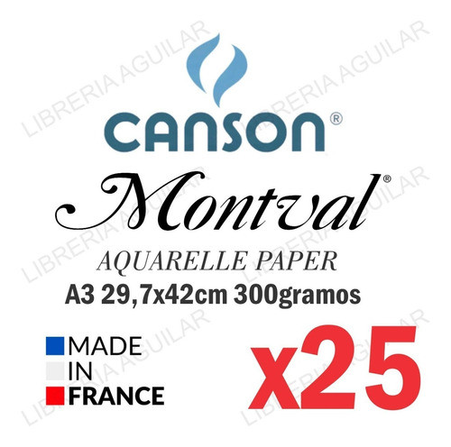 25 Papel Canson Montval A3 300gr Para Acuarela Grano Fino 0