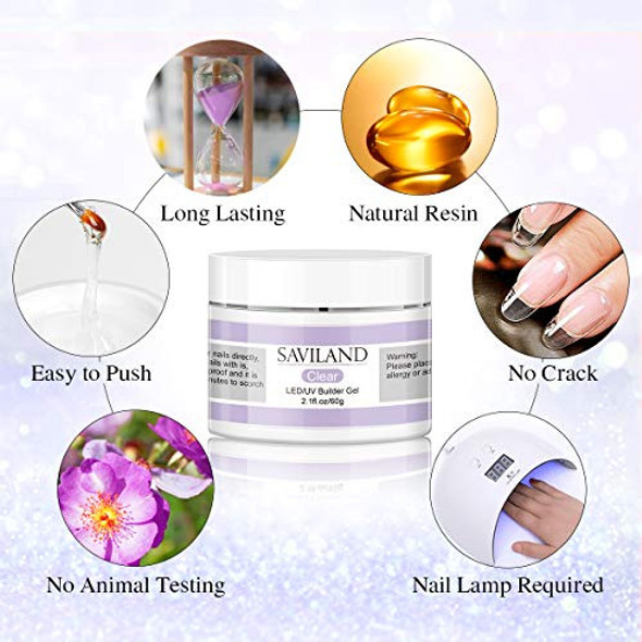 Saviland Builder Gel Nail Kit - 60g Clear Nail Extension Gel 0