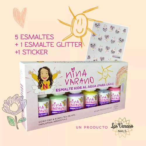 Kit 6 Esmaltes Uñas Al Agua Para Nena Y 1 Sticker Las Varano 1