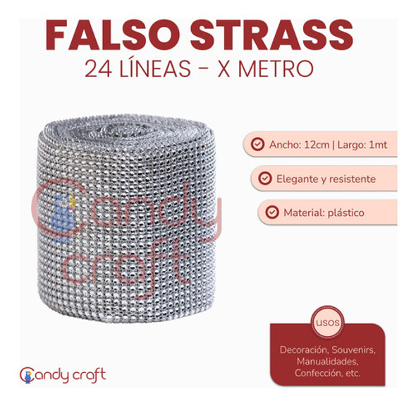 Falso Strass 24 Líneas Plateado Por 1 Metro! Mayorista! 1