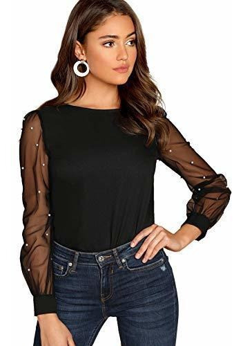 Floerns Blusa Para Mujer Con Perlas Y Abalorios De Malla Tra 0