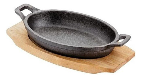 Bandeja Fuente Parrila Hierro Fundido + Base De Madera 0