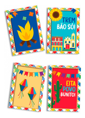 Quadros Decorativos Festa Junina Divertida C/4 Unid 31x21cm 0